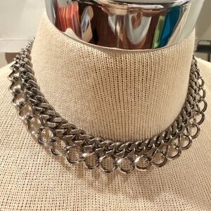Vintage Silver Tone 2 in 1 Strand Link Curb Cuban Chain Necklace